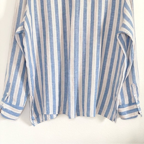 Boden Relaxed Linen Button Down Shirt Porcelain Blue Sparkle Stripe 14R - Picture 13 of 16